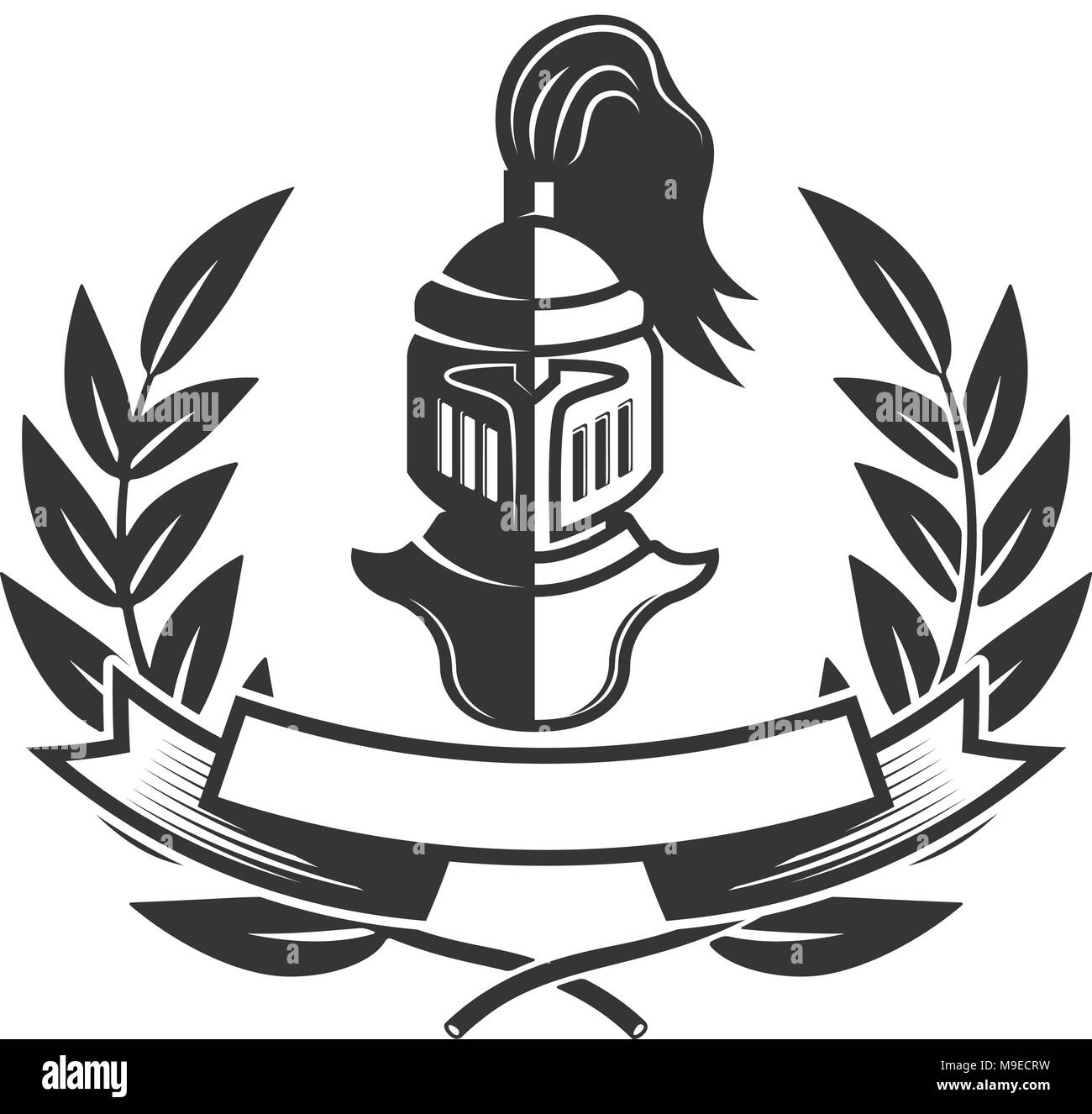 Knights. Emblem template with medieval knight helmet. Design element for logo, label, emblem, sign. Vector illustration Stock Vector