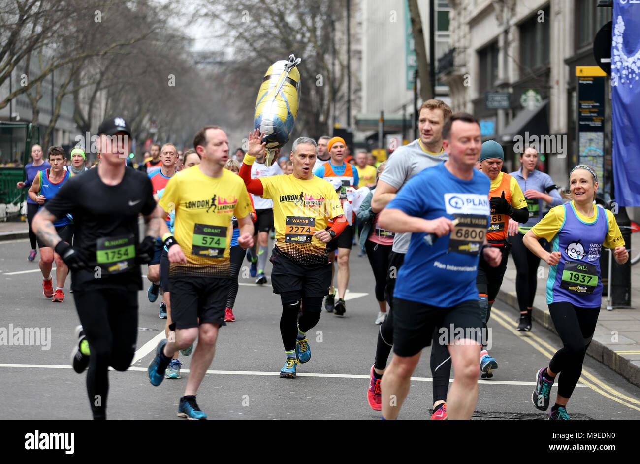 Runners in action during the 2018 London Landmarks Half Marathon Stock ...