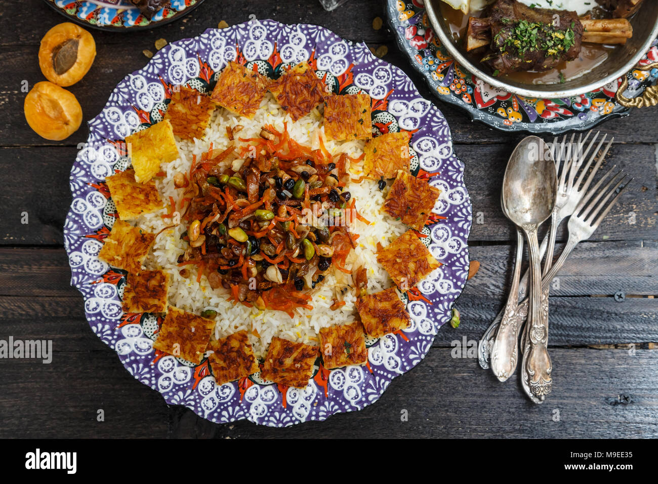 Jeweled rice close view, iranian pilaf with tahdig Stock Photo Alamy