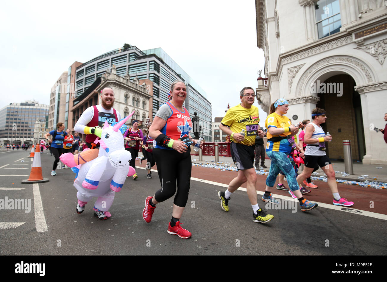 Runners in fancy dress in action during the 2018 London Landmarks Half Marathon. PRESS ASSOCIATION Photo. Picture date: Sunday March 25, 2018. Photo credit should read: Steven Paston/PA Wire Stock Photo