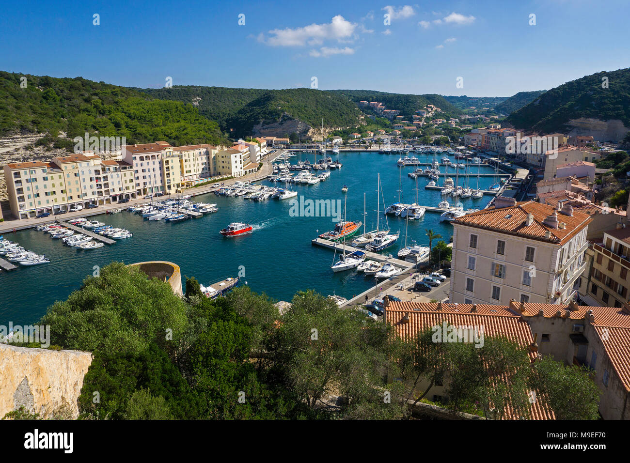 Fishery and Yacht harbour of Bonifacio, Corsica, France, Mediterranean, Europe Stock Photo