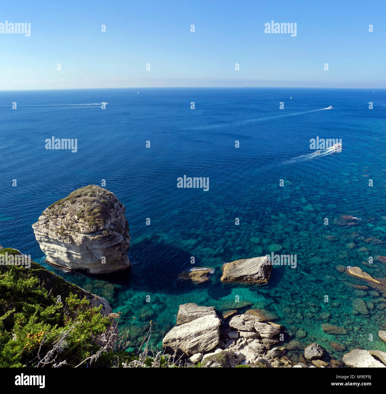 Limestone spires at chalkstone cliff, Bonifacio, Corsica, France, Mediterranean, Europe Stock Photo