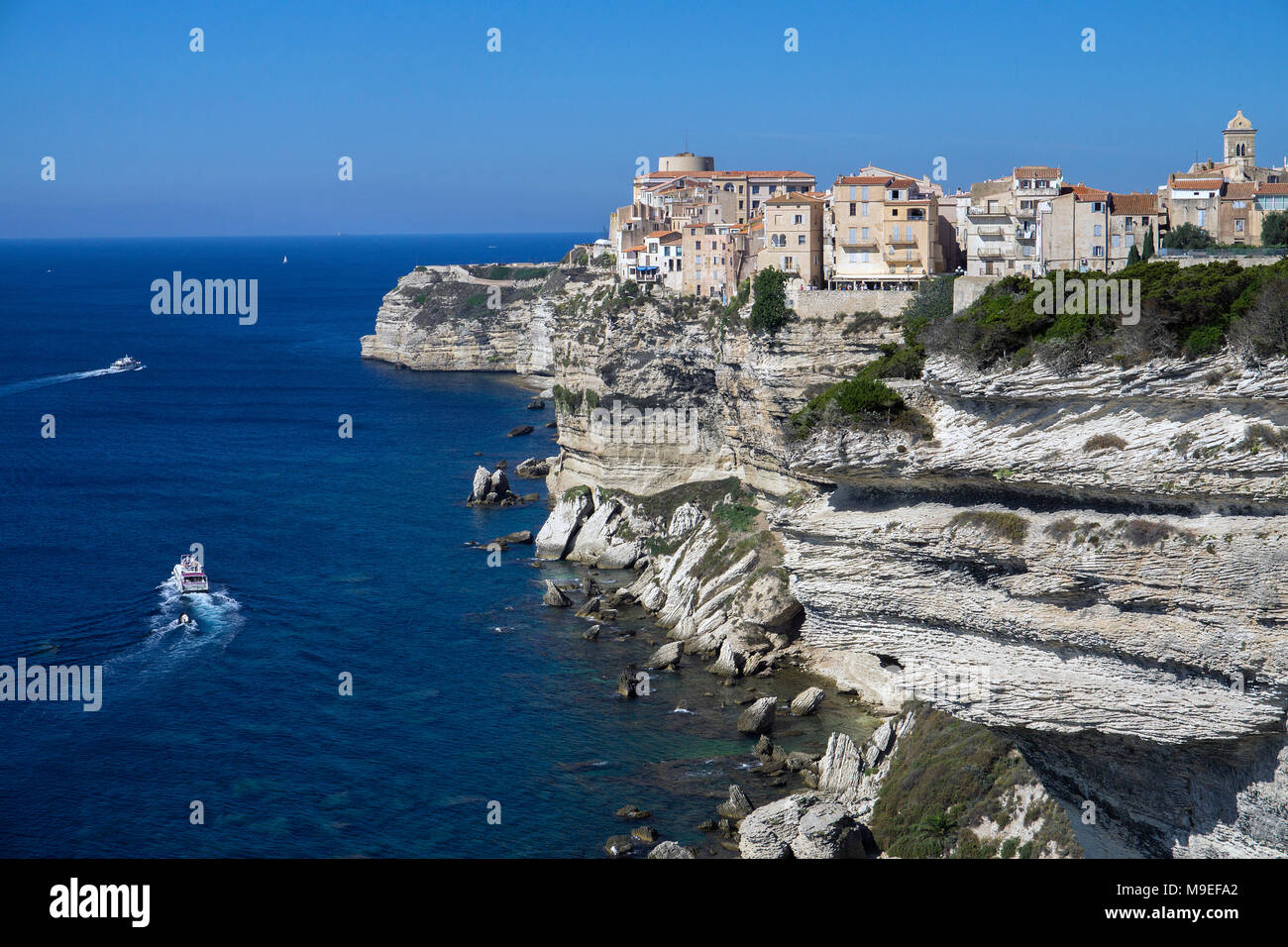 Citadel and upper town of Bonifacio, built on a chalkstone cliff, Corsica, France, Mediterranean, Europe Stock Photo