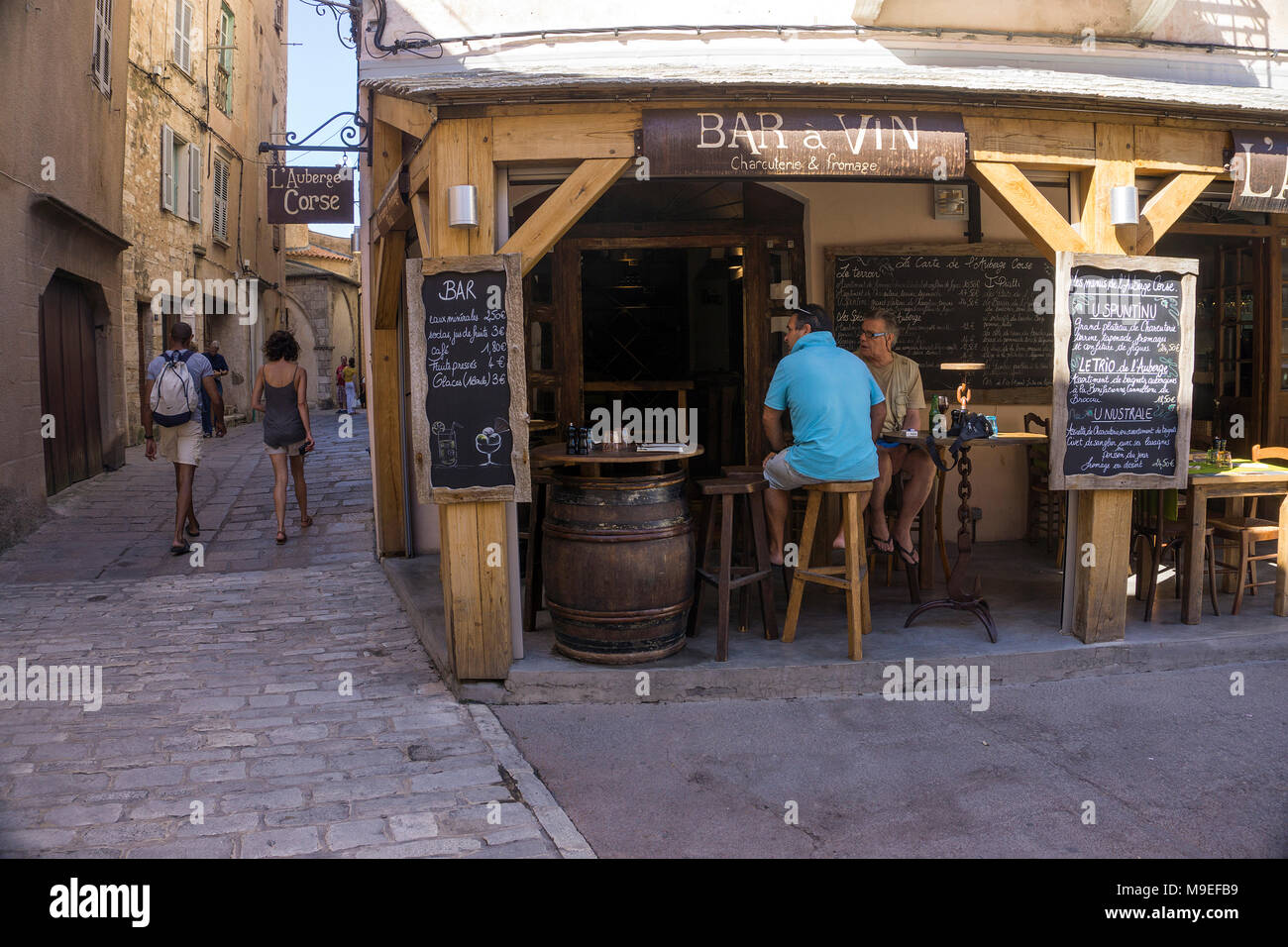 Small bar at upper town, old town of Bonifacio, Corsica, France, Mediterranean, Europe Stock Photo