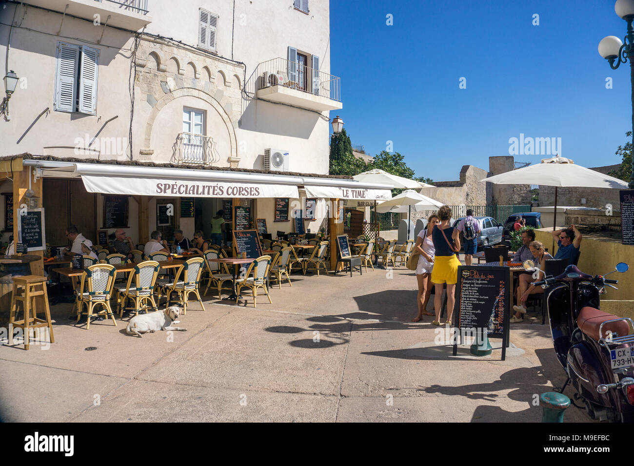 Restaurant at upper town, old town of Bonifacio, Corsica, France, Mediterranean, Europe Stock Photo