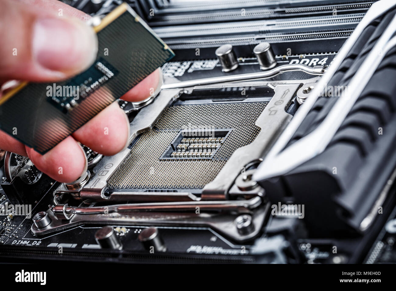 Modern processor and motherboard for a home computer Stock Photo