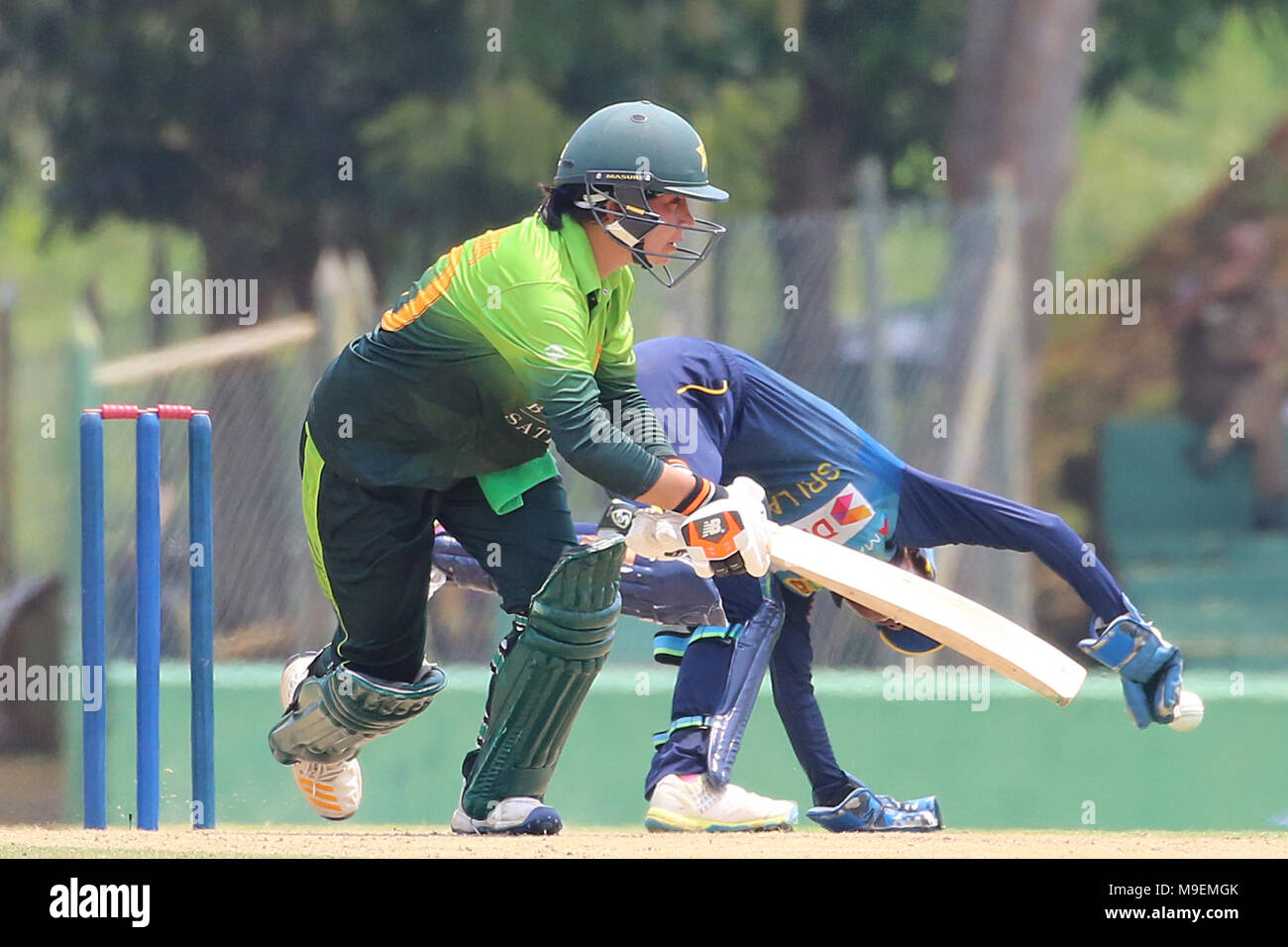 Sri Lanka, 23 Mar 2018. Pakistan’s Batsmen Nahida Bibi Khan plays a shot during the Women's One Day International match between Sri Lankan at Rangiri Dambulla International Stadium Sri Lanka on March 24, 2018. Credit: Lahiru Harshana/Alamy Live News Stock Photo