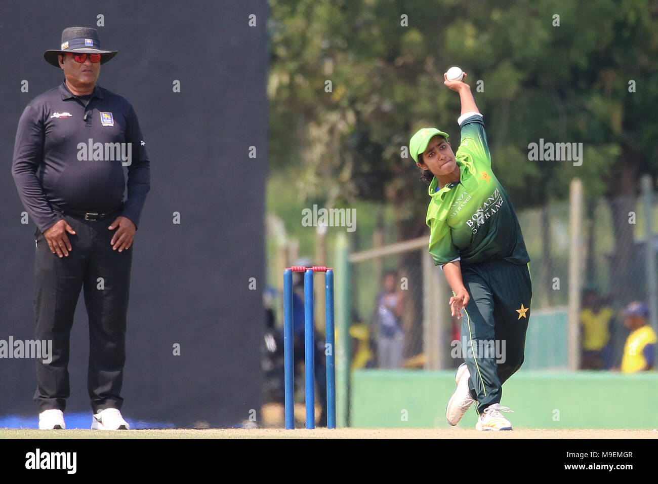 Sri Lanka, 23 Mar 2018. Pakistan’s Bowler Nashra Sandhu delivers a ball during the Women's One Day International match between Sri Lanka at Rangiri Dambulla International Stadium Sri Lanka on March 24, 2018. Credit: Lahiru Harshana/Alamy Live News Stock Photo