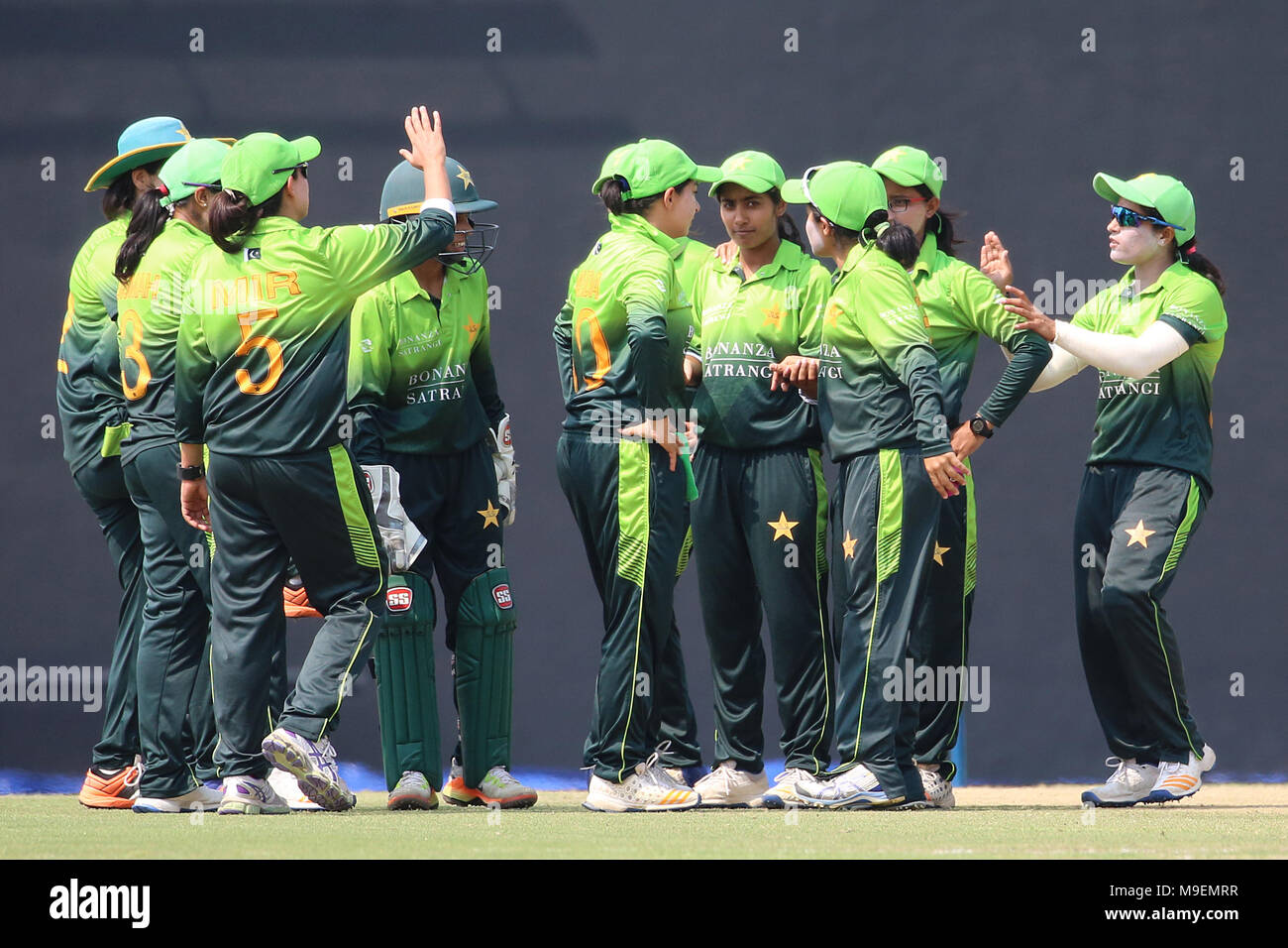 Sri Lanka, 23 Mar 2018. Pakistan’s team celebrates a wicket during the Women's One Day International match between Sri Lanka at Rangiri Dambulla International Stadium Sri Lanka on March 24, 2018. Credit: Lahiru Harshana/Alamy Live News Stock Photo