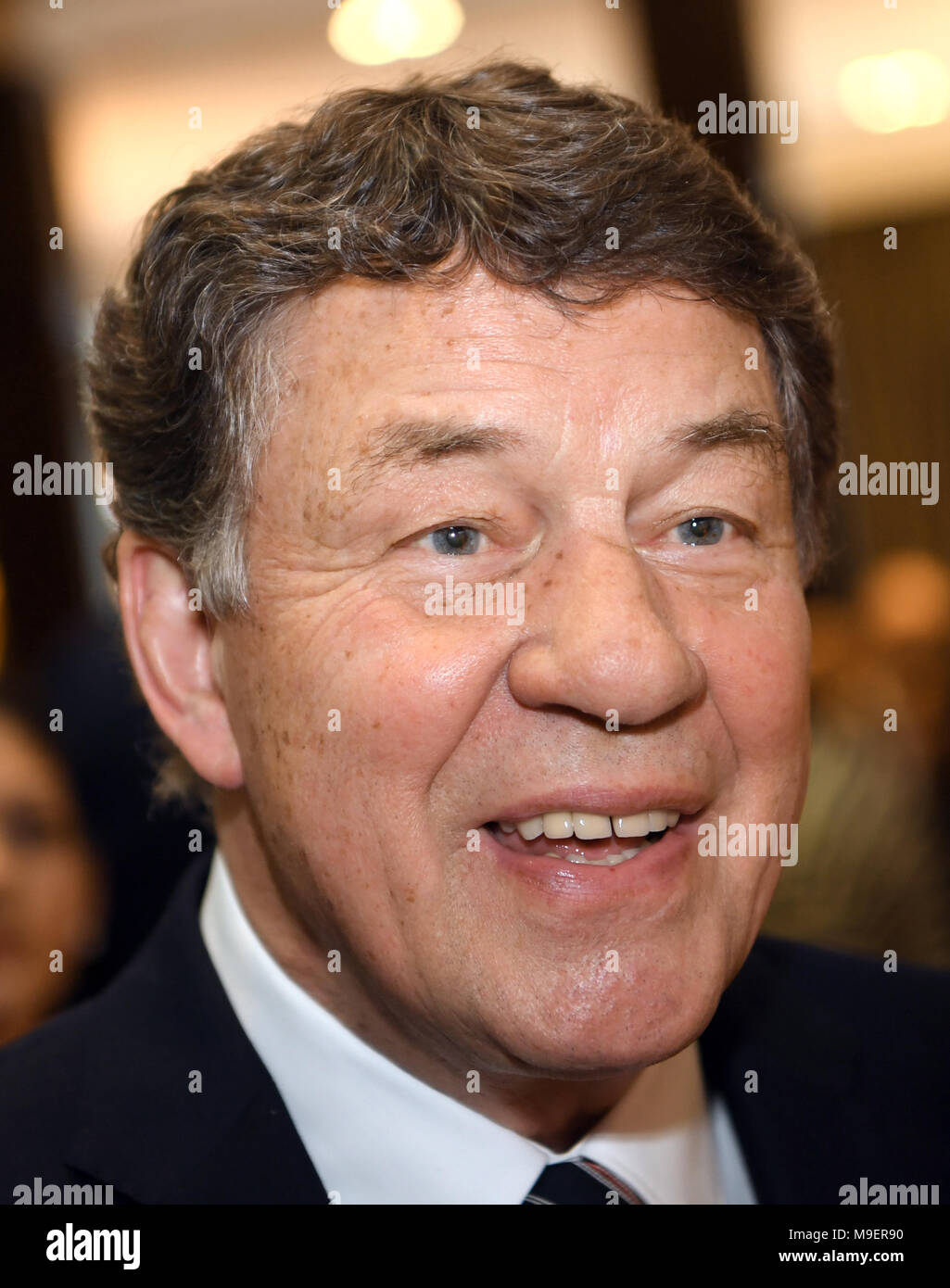 19 March 2018, Germany, Neu-Isenburg: Otto Rehhagel, former Bundesliga trainer and trainer of the Greek national team, attends a gala event of the German Football Association (DFB). Photo: Arne Dedert/dpa Stock Photo