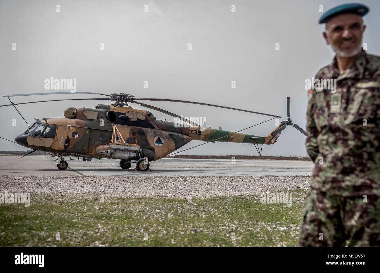 25 March 2018, Afghanistan, MazariSharif A helicopter Mi17 of Air