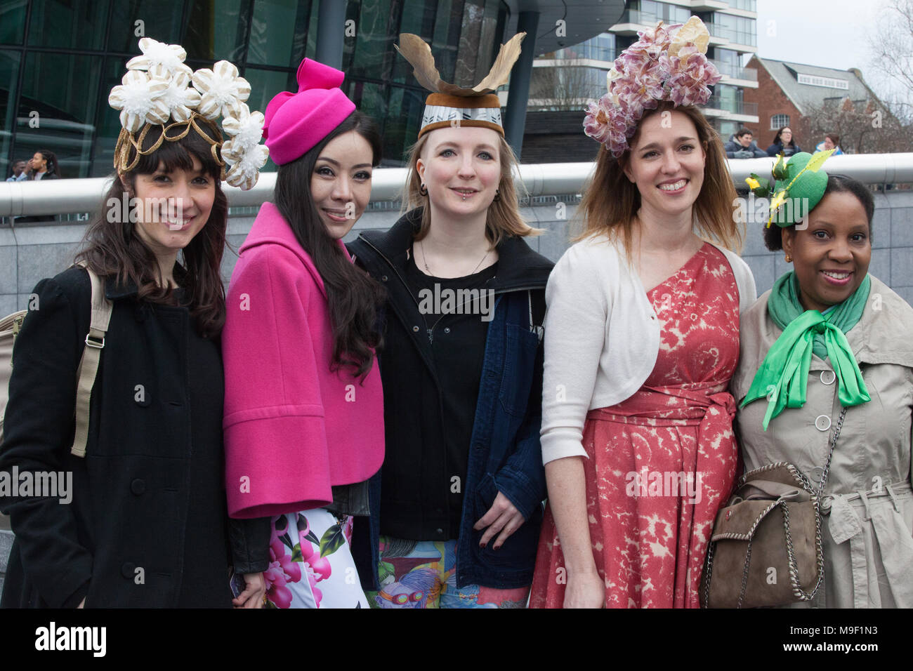 London, UK, 25 Mar 2018. Participants in the Hat Walk for London Hat