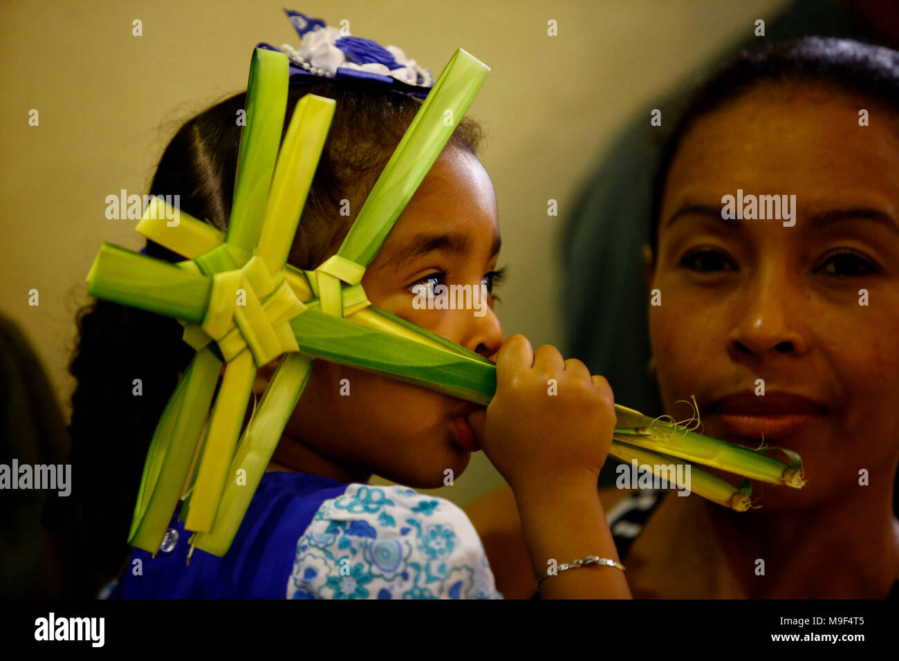 Carabobo, Venezuela - March 25, 2018. Parishioners, attend the blessing of the palm, in the Sunday mass of bouquets, held in the cathedral church, on the occasion of Holy Week, in Valencia, Carabobo state. Photo: Juan Carlos Hernandez. Credit: Juan Carlos Hernandez/ZUMA Wire/Alamy Live News Credit: ZUMA Press, Inc./Alamy Live News Stock Photo
