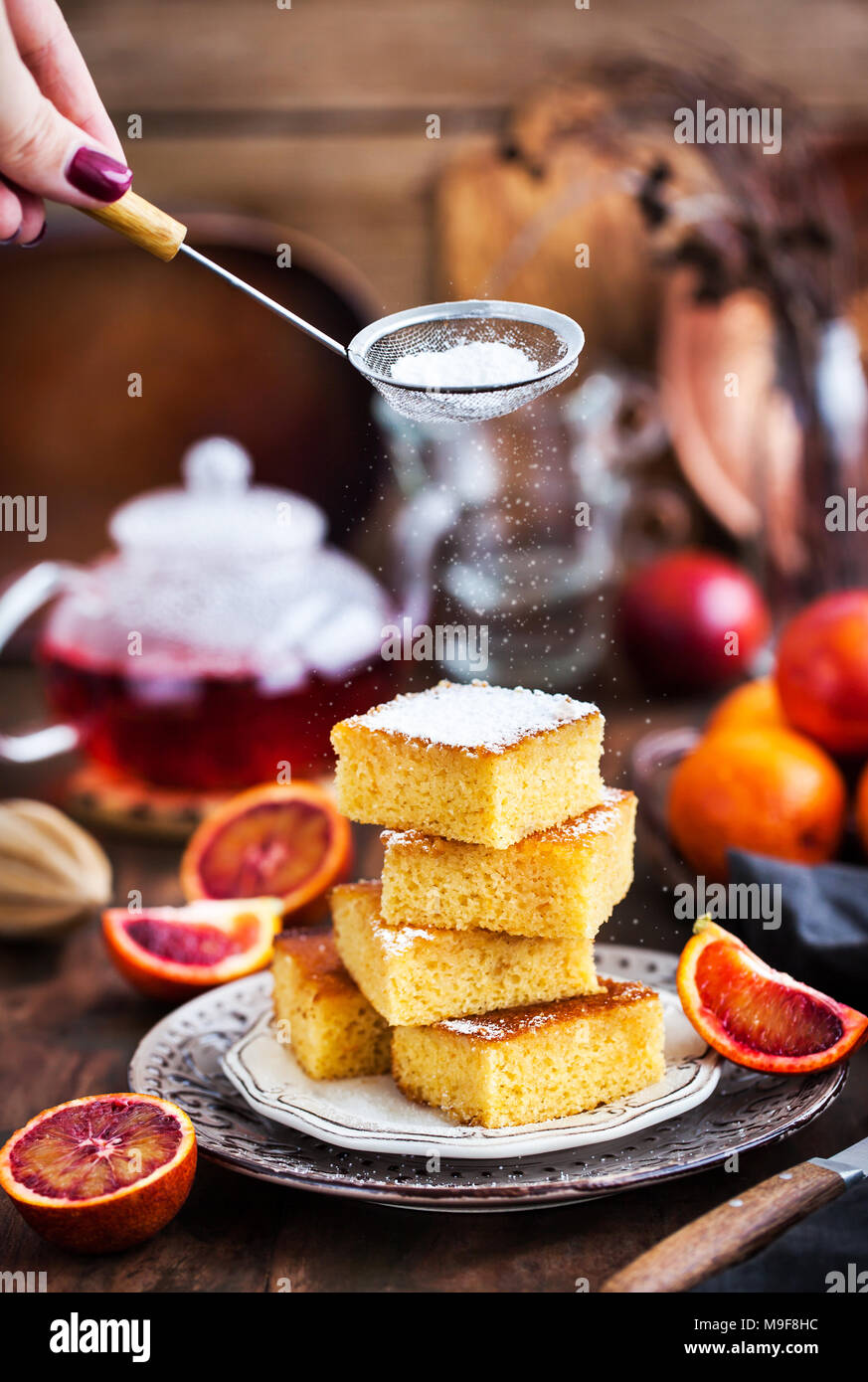 Homemade gluten-free polenta, almond and blood orange cake Stock Photo