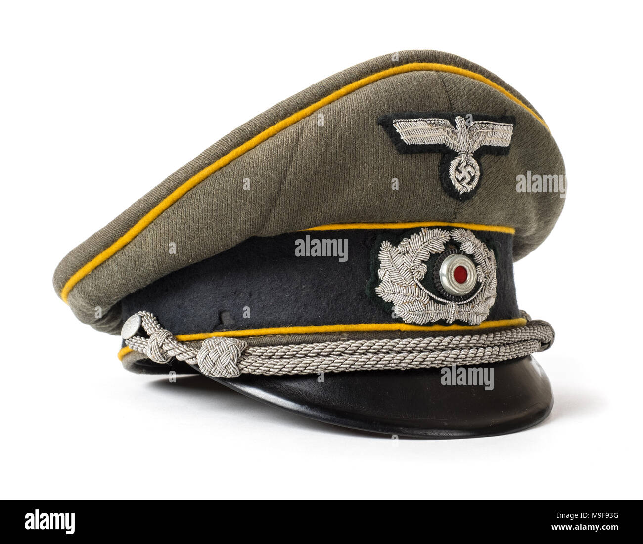 WW2 German Third Reich Signals Officer's visor with cloth insignia and Wermacht eagle Stock Photo