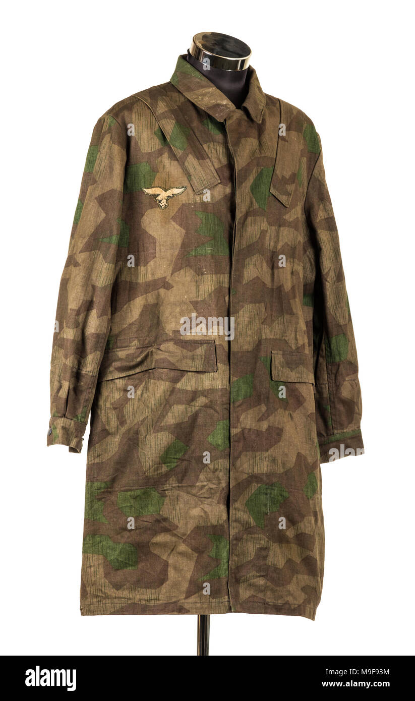 German Third Reich WW2 Fallschirmjager (Paratrooper) smock with camouflage pattern and cloth insignia Stock Photo