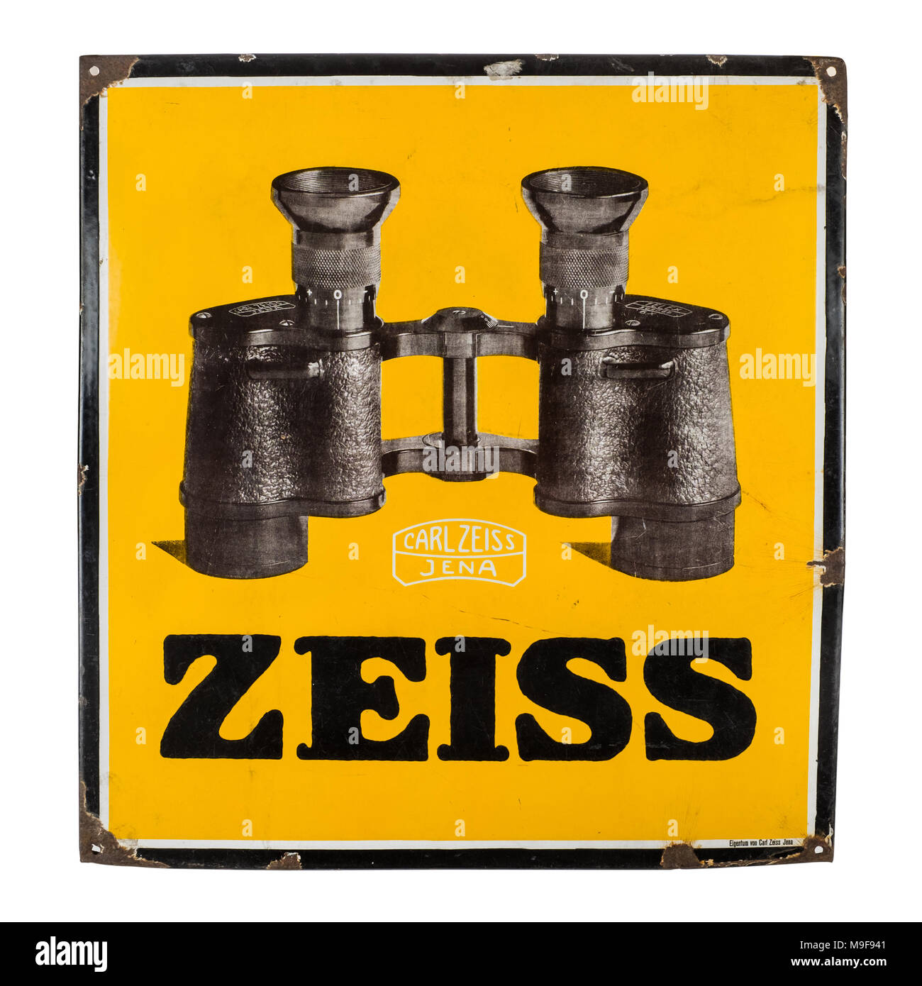 Rare 1930s German pre-war large enamel shop sign advertising Carl Zeiss Jena binoculars (81 x 75cm) Stock Photo