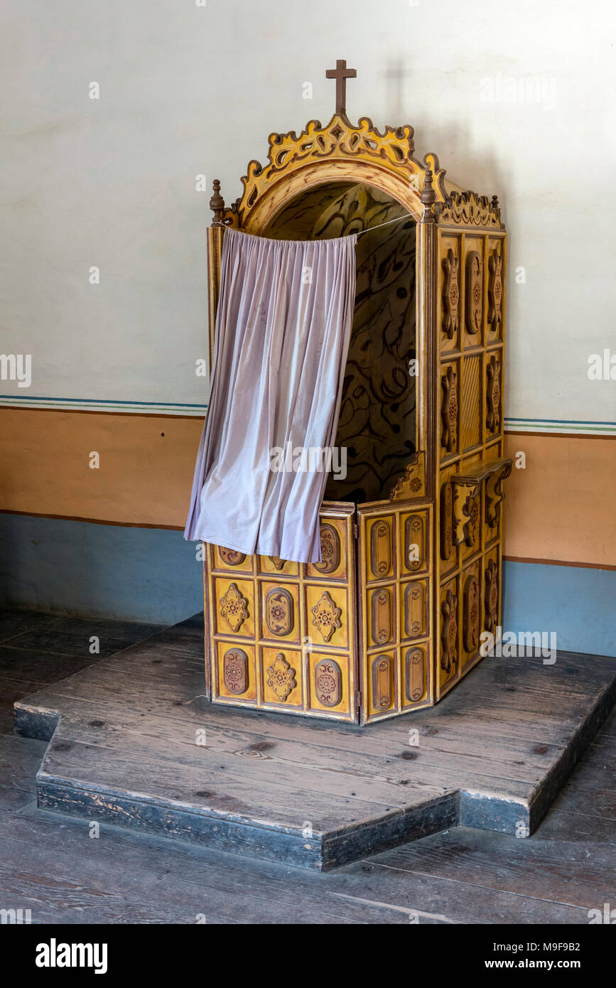 Confession box, La Purisima Mission, CA Stock Photo