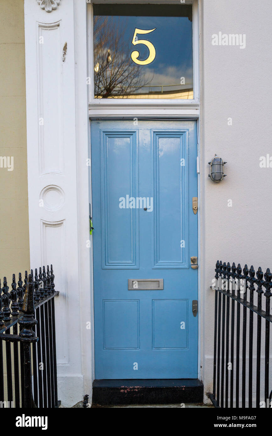 Blue Door, No.5 number five London, British Architecture, Primrose Hill, London UK Stock Photo