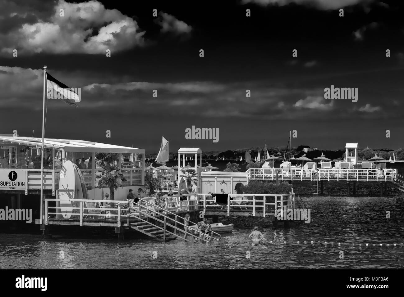 Public pool in the Kiel Fjord during 'Kiel Weeks' or 'Kieler Woche', the worldwide biggest sailing event, Kiel, Schleswig-Holstein, Germany Stock Photo