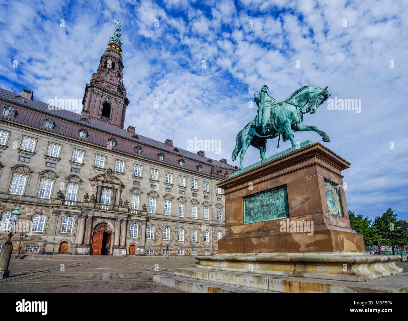 Denmark, Zealand, Copenhagen, equestrian statue of Frederick VII at Christianborg Palace, seat of the Folketinget, the Danish Parliament Stock Photo