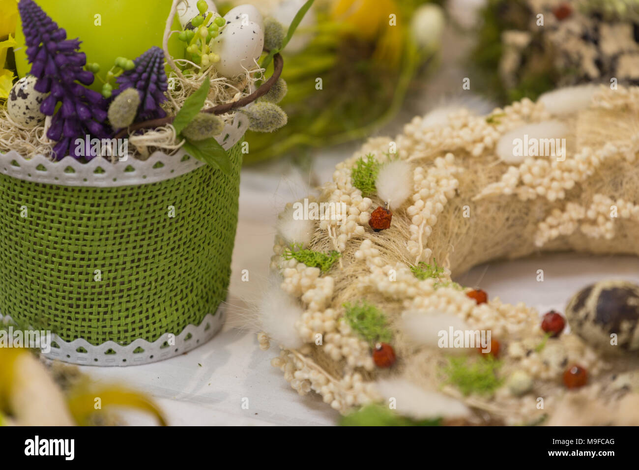 Easter decorations on the table Stock Photo