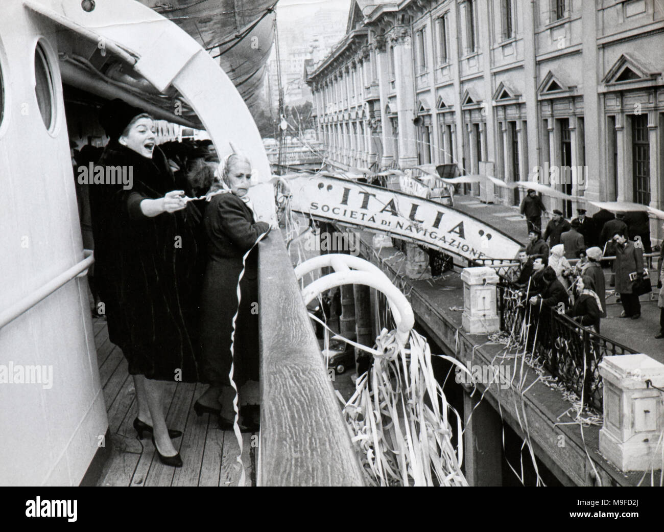 Maiden voyage of Rossini ship sailing from Genoa to Valpareiso (1963) Stock Photo