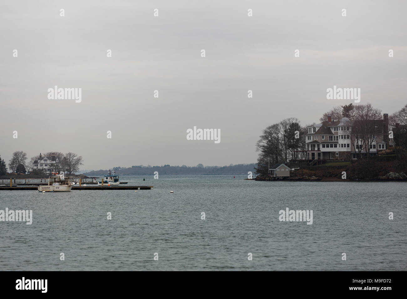 A winter day at the harbor in Manchester-by-the-Sea, Massachusetts. Stock Photo