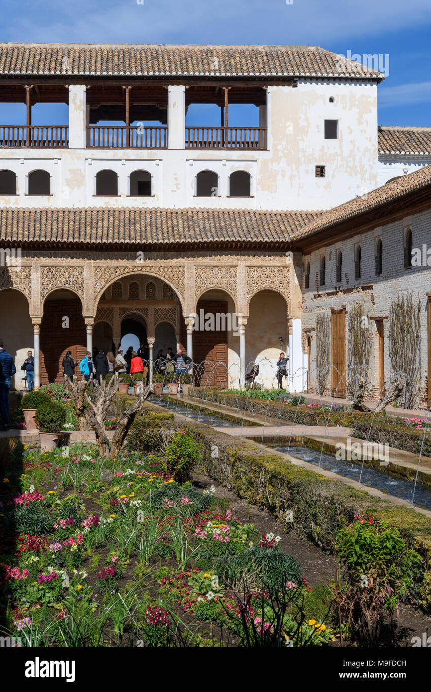 Water garden in the Palace of Generalife in the Alhambra (Granada, Spain) Stock Photo