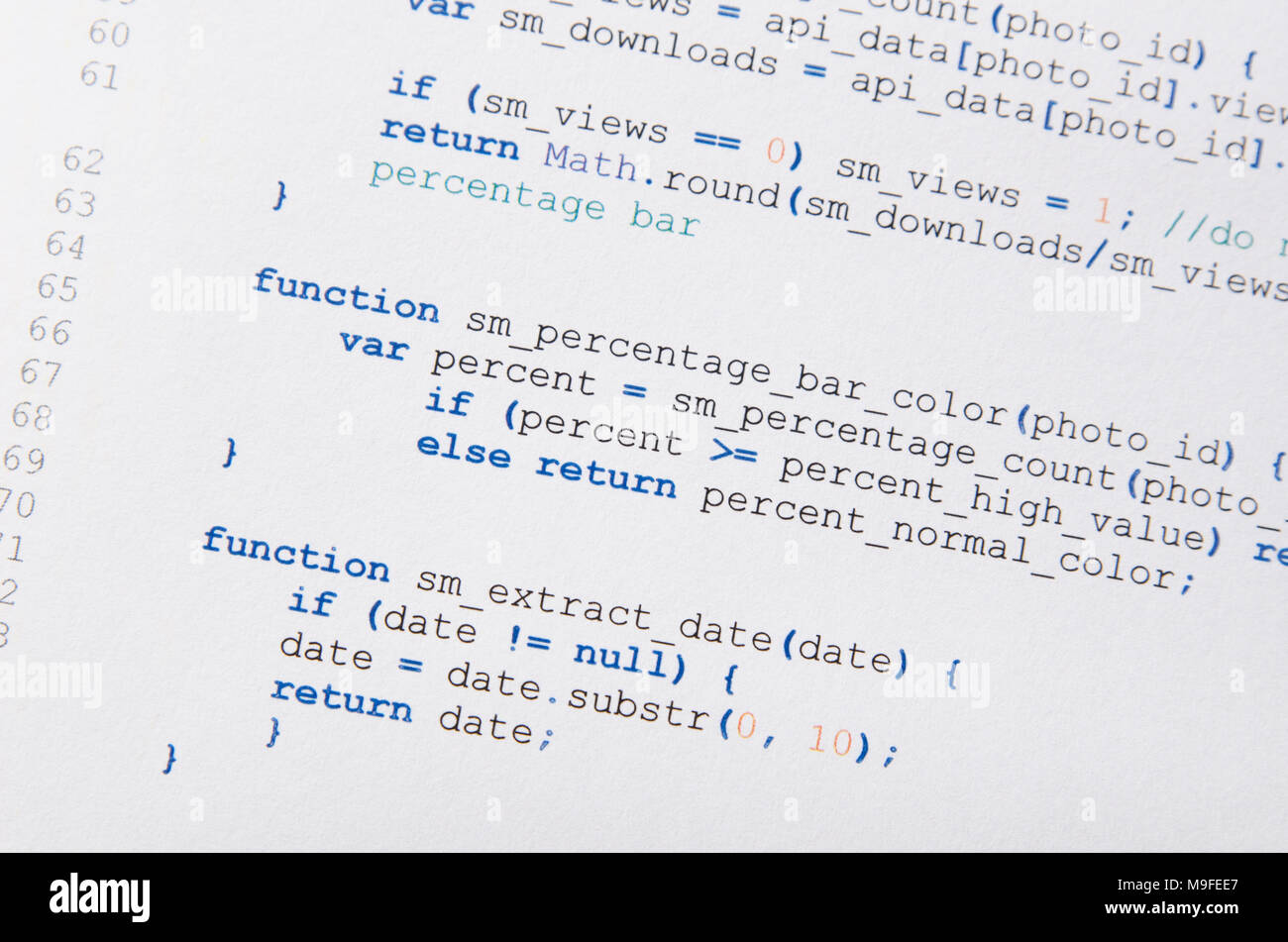 Web developer programming code. Programming, webdesign HTML printed code. Computer www script. Stock Photo