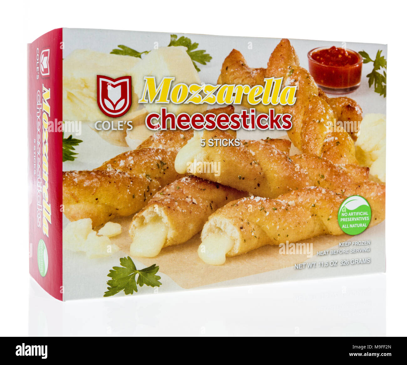 Winneconne, WI 21 March 2018 A box of Coles Mozzarella cheesesticks