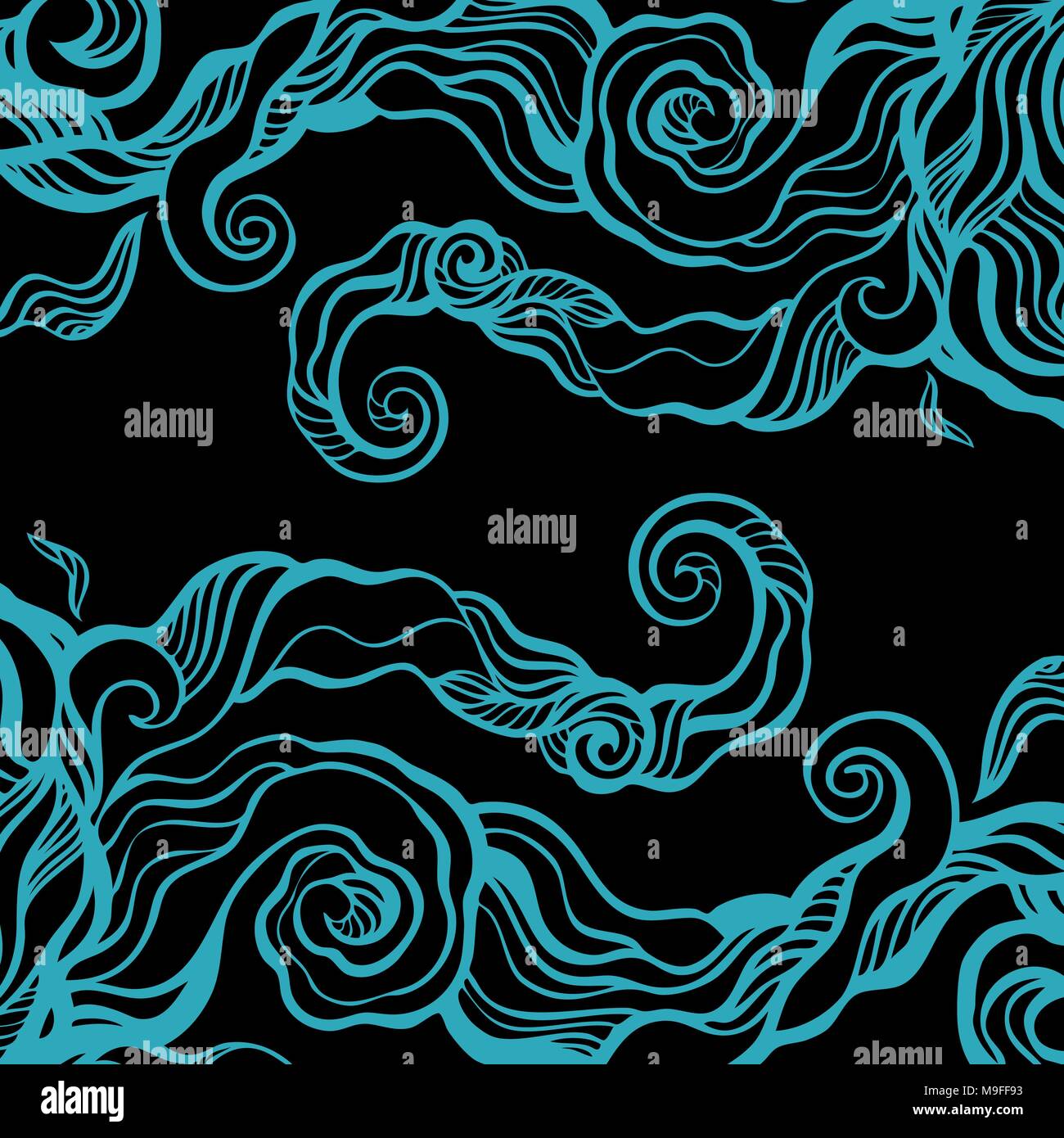 Hand drawn Blue water wave, abstract Sea background Stock Vector Image ...
