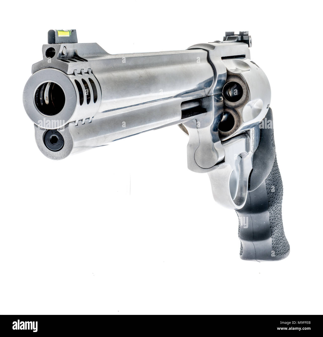 A silver revolver on an isolated background Stock Photo