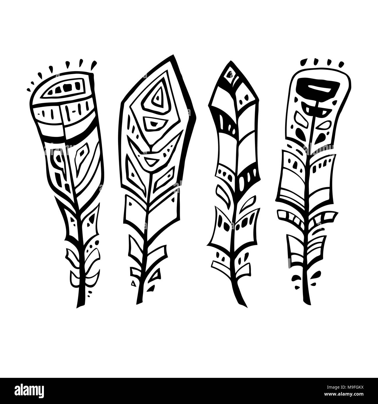 Vintage Feather vector set Stock Vector Image & Art - Alamy