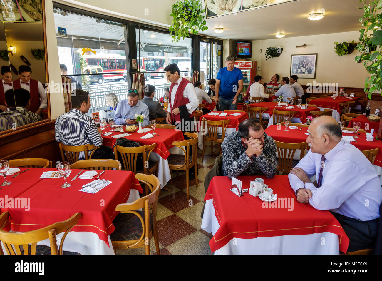 Buenos Aires Argentina,Paseo de las Luces Restaurante Confiteria,restaurant restaurants food dining eating out cafe cafes bistro,tables,tablecloth,din Stock Photo