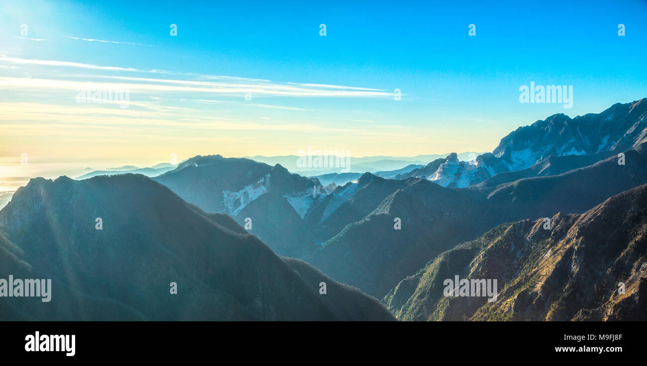 Alpi Apuane mountains and marble quarry view. Carrara, Tuscany, Italy, Europe. Stock Photo