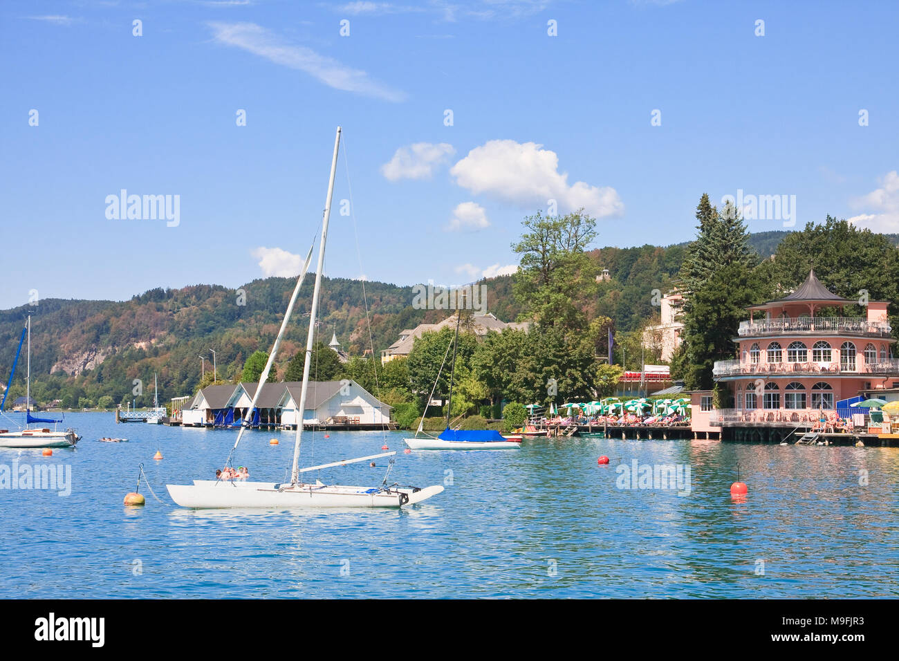 Resort Portschach am Worthersee and Lake Worth (Worthersee). Austria Stock Photo