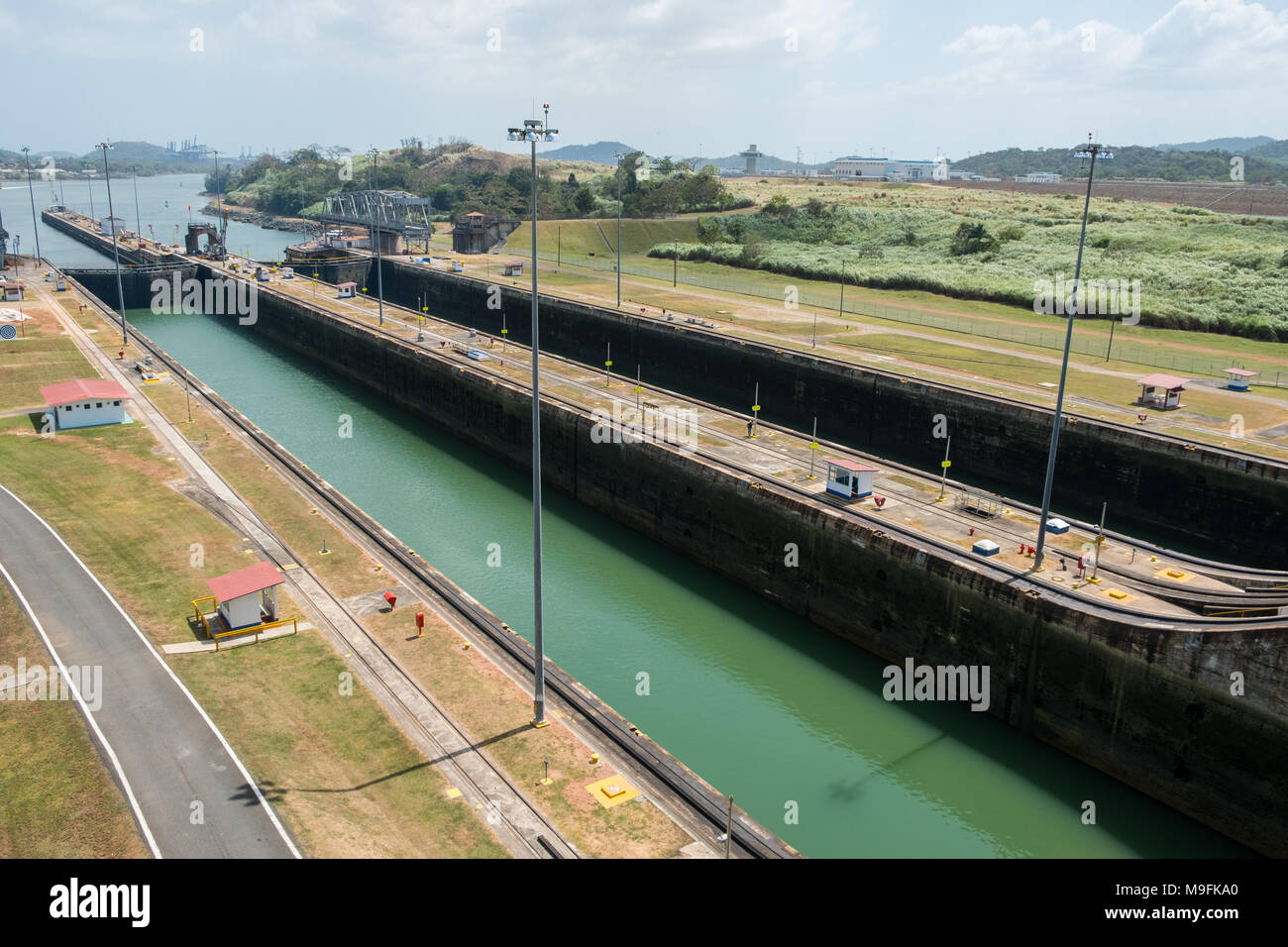 Panama City, Panama - march 2018: Empty Miraflores Locks, Panama Canal, Panama City Stock Photo