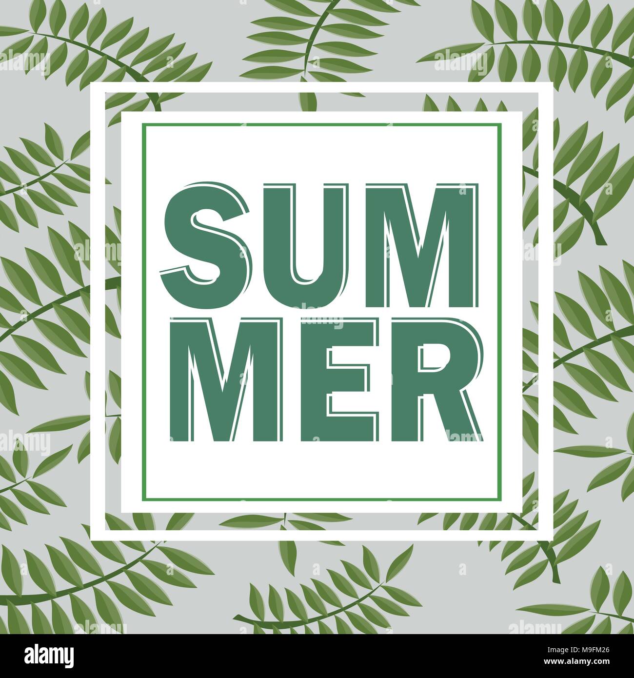 Green summer tropical background with exotic palm leaves and plants ...