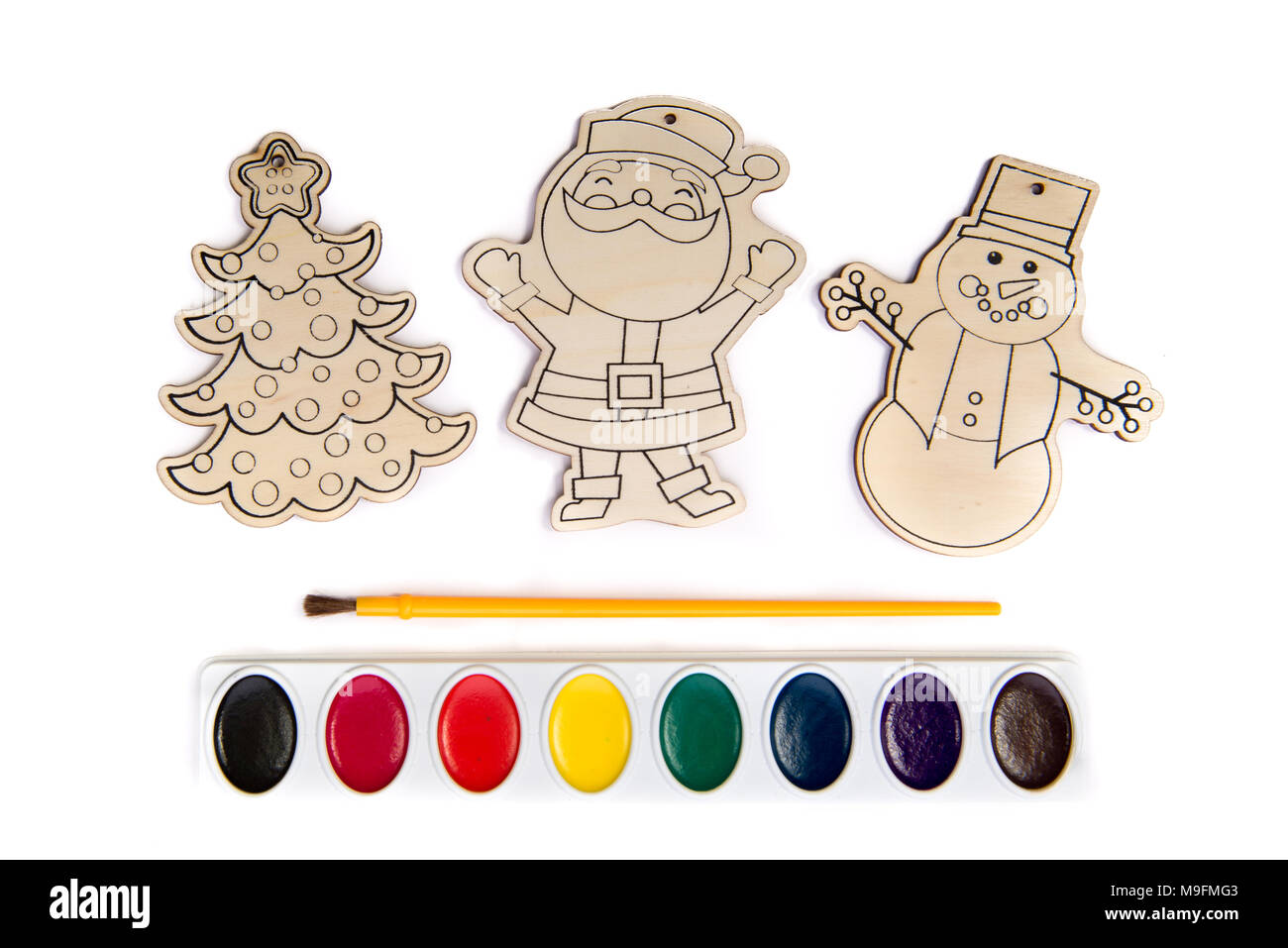 Wood Craft Shapes Or Wooden Cutouts Including Santa Christmas Tree And Snowman With Paint Brush Watercolor Set Wood Craft Shapes Or Wooden Cutouts Including Santa Christmas Tree And Snowman With Paint Brush Watercolor Set