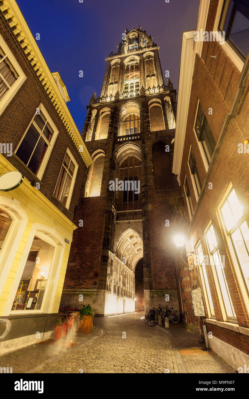 Dom Tower of Utrecht at night. Utrecht, South Holland, Netherlands. Stock Photo