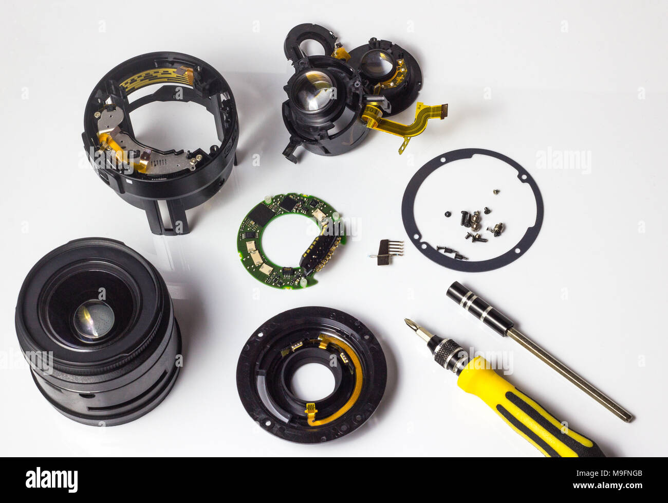 Lens Disassembly Rear Element Disassembly and repair of a photo lens, cleaning the glass Stock Photo ...