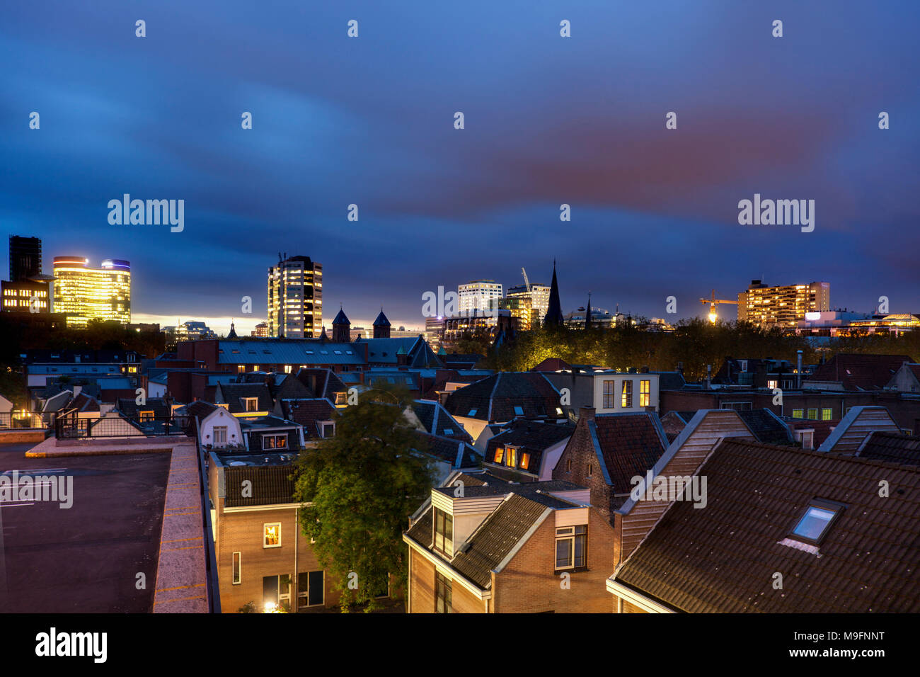 Utrecht architecture at night. Utrecht, South Holland, Netherlands. Stock Photo