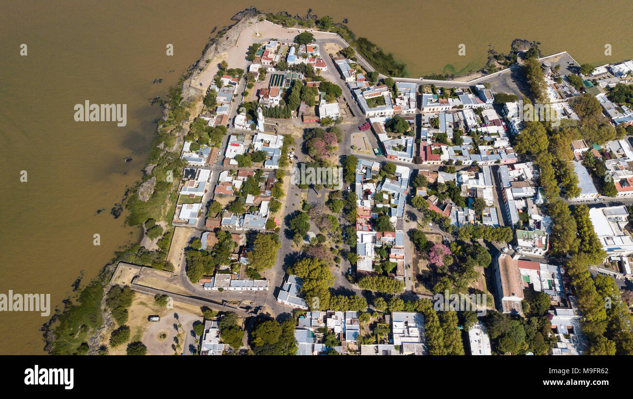 Aerial of Barrio Historico, Colonia del Sacramento, Uruguay Stock Photo