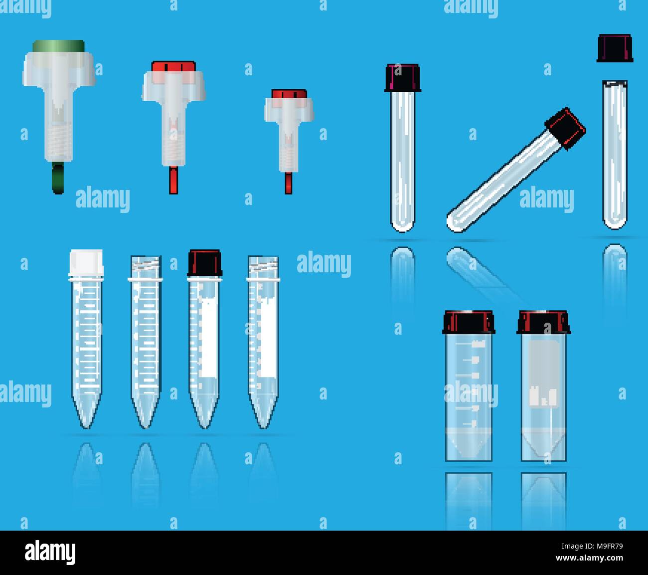 child lancet, adult lancet and vials on a blue background. Vector Stock