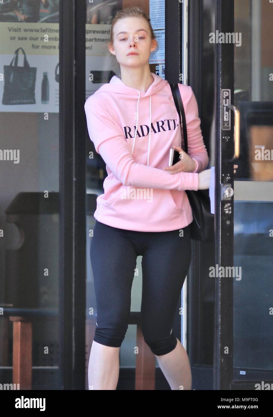 Elle Fanning leaves the gym without makeup on  Featuring: Elle Fanning Where: West Hollywood, California, United States When: 22 Feb 2018 Credit: WENN.com Stock Photo