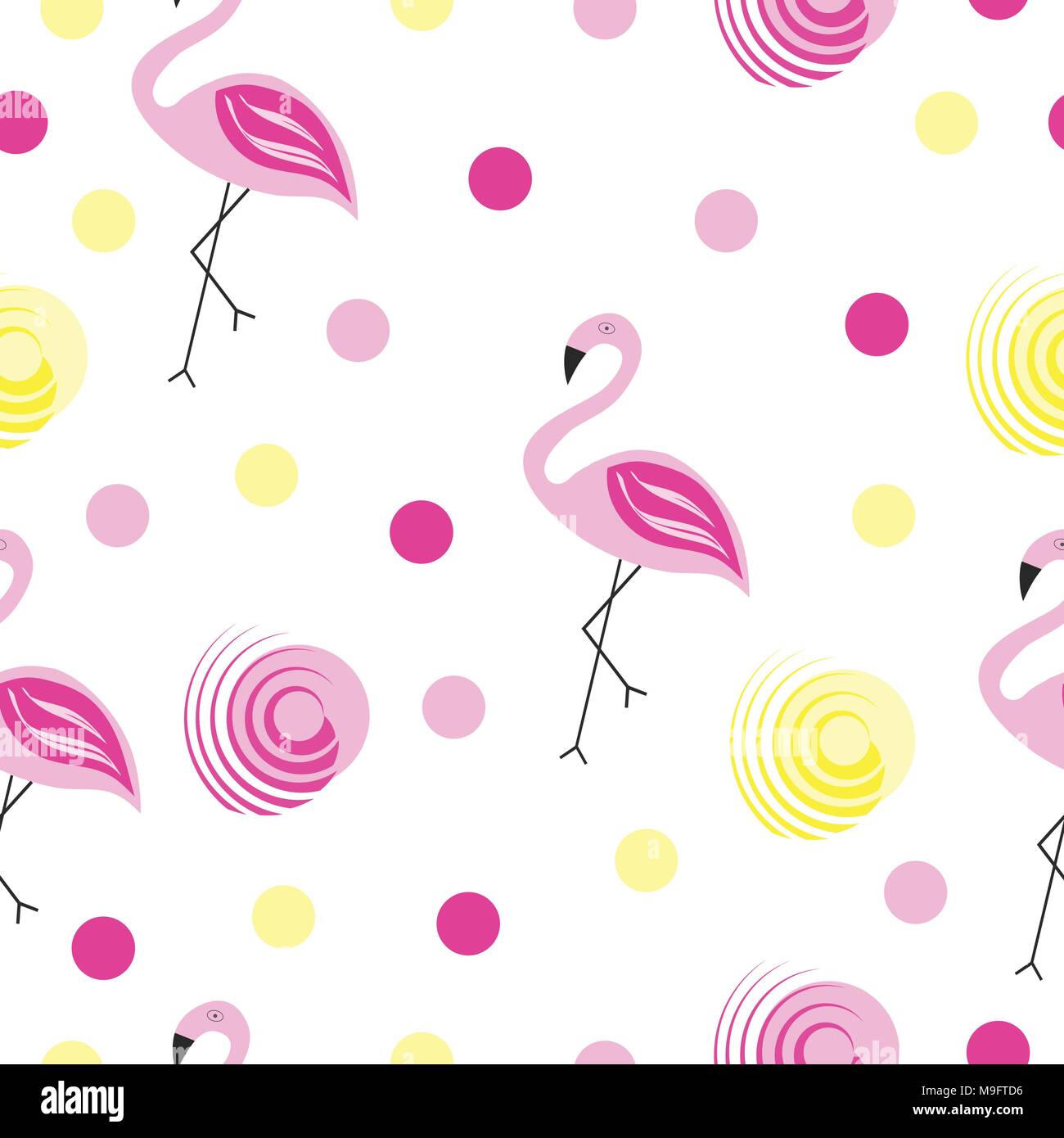 seamless pattern vector with flamingos and polka dots Stock Vector ...