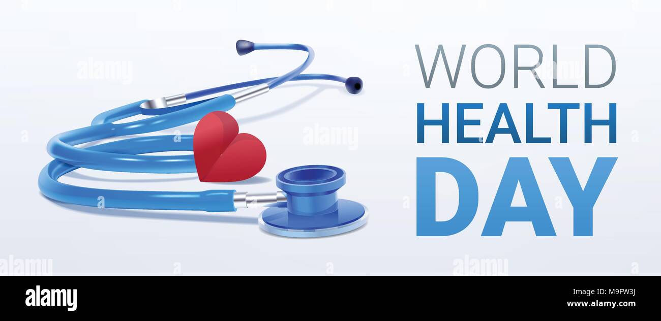 World Health Day Poster With Heart And Stethoscope On White