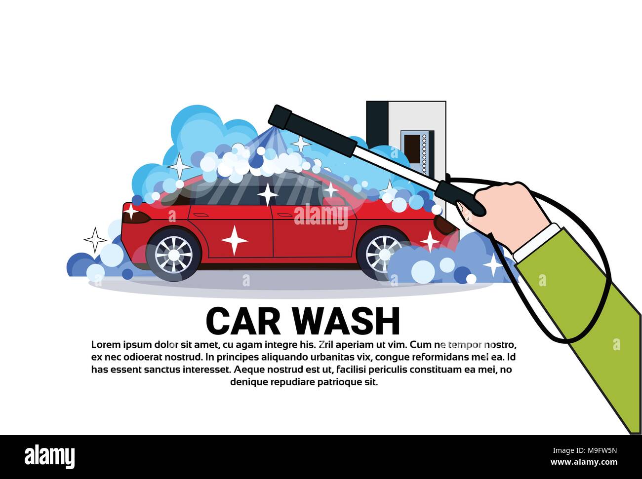 Car Wash Service Banner With Hand Cleaning Vehicle Over Copy Space