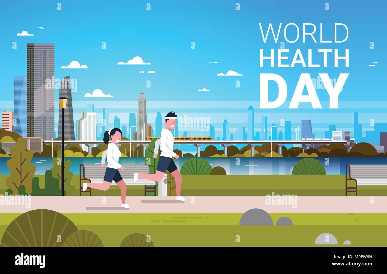 World Health Day Background With Man And Woman Jogging Healthcare